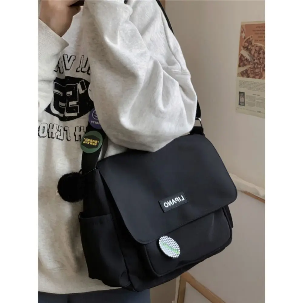 Nylon Backpack Portable Large Capacity Solid Color Messenger Bag Retro Adjustable Single Shoulder Bag Student