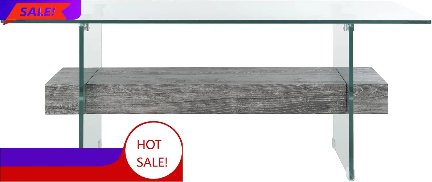 

BestsellerBestsellerBestsellerHome Collection – Kayley Rectangular Modern Glass Coffee Table with Black Oak Shelf, Clean-Lined A