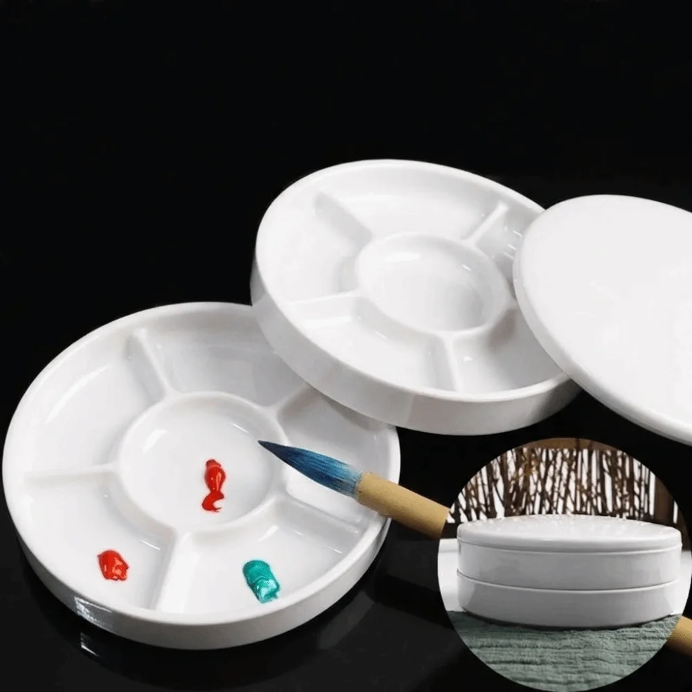 Imitation Porcelain Round Palette with Lid Watercolor Painting White Paint Tray Multifunctional Plastic Watercolor Paint Palette