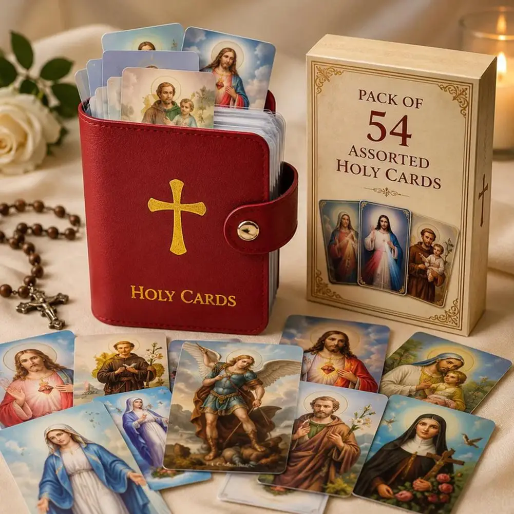 Catholic Leather Holy Card Holder Prayer Card Organiser With Snaps Closure Waterproof Large Capacity Card Collection For Fans