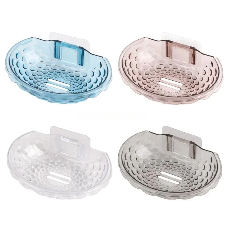 Wall Mounted Soap Dish Drain Transparent Acrylic Soap Holder Household Self Adhesive Soap Sponge Dish Bathroom Accessories