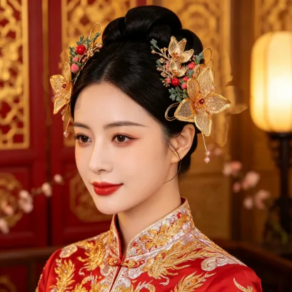 Lucky Bracelet Hand String Original Chinese Bride Golden Mesh Flower Hair Accessories Xiuhe Headwear Hanfu Toast Hair Pin Wealth