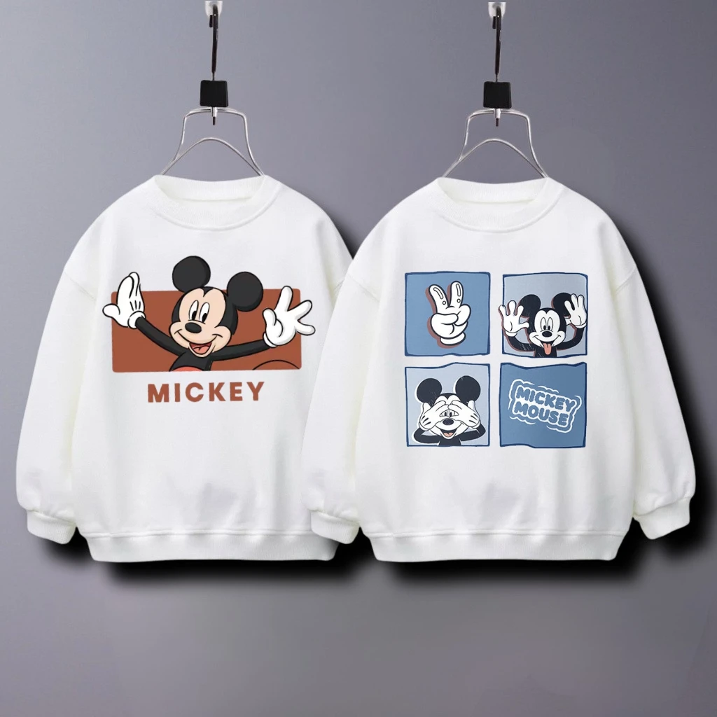 

Disney Cartoon Mickey Sweatshirt For Children's Clothes Spring Autumn Loose Fashion Simple Kids Long Sleeve O-neck Hoodie Tops