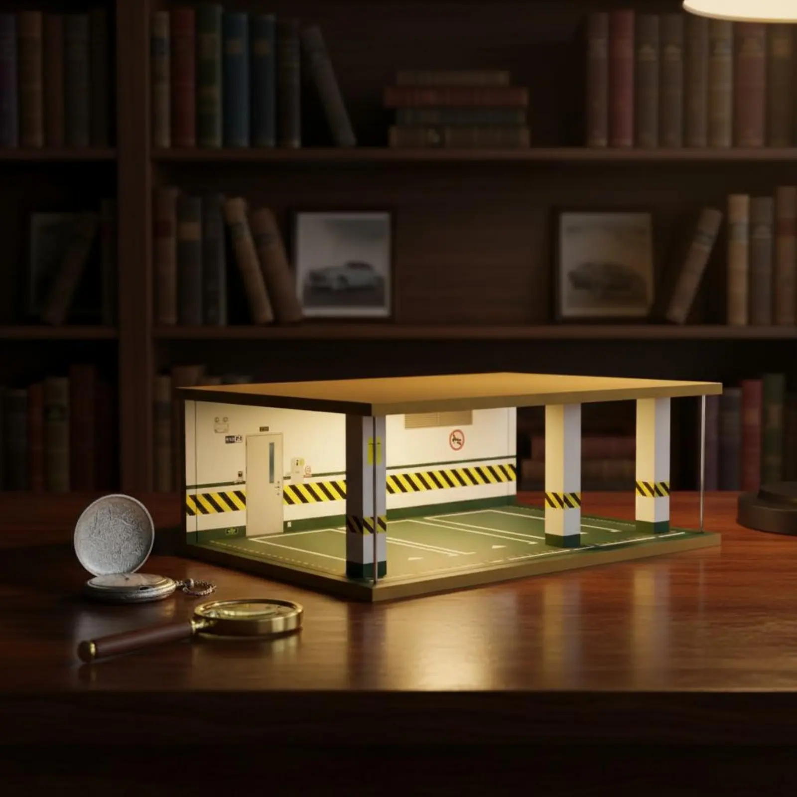 1:24 Scale Parking Garage Wooden Frame Lighted Parking Garage Display Lighted Car Model Display Case Dustproof for Hobbyists - view 4