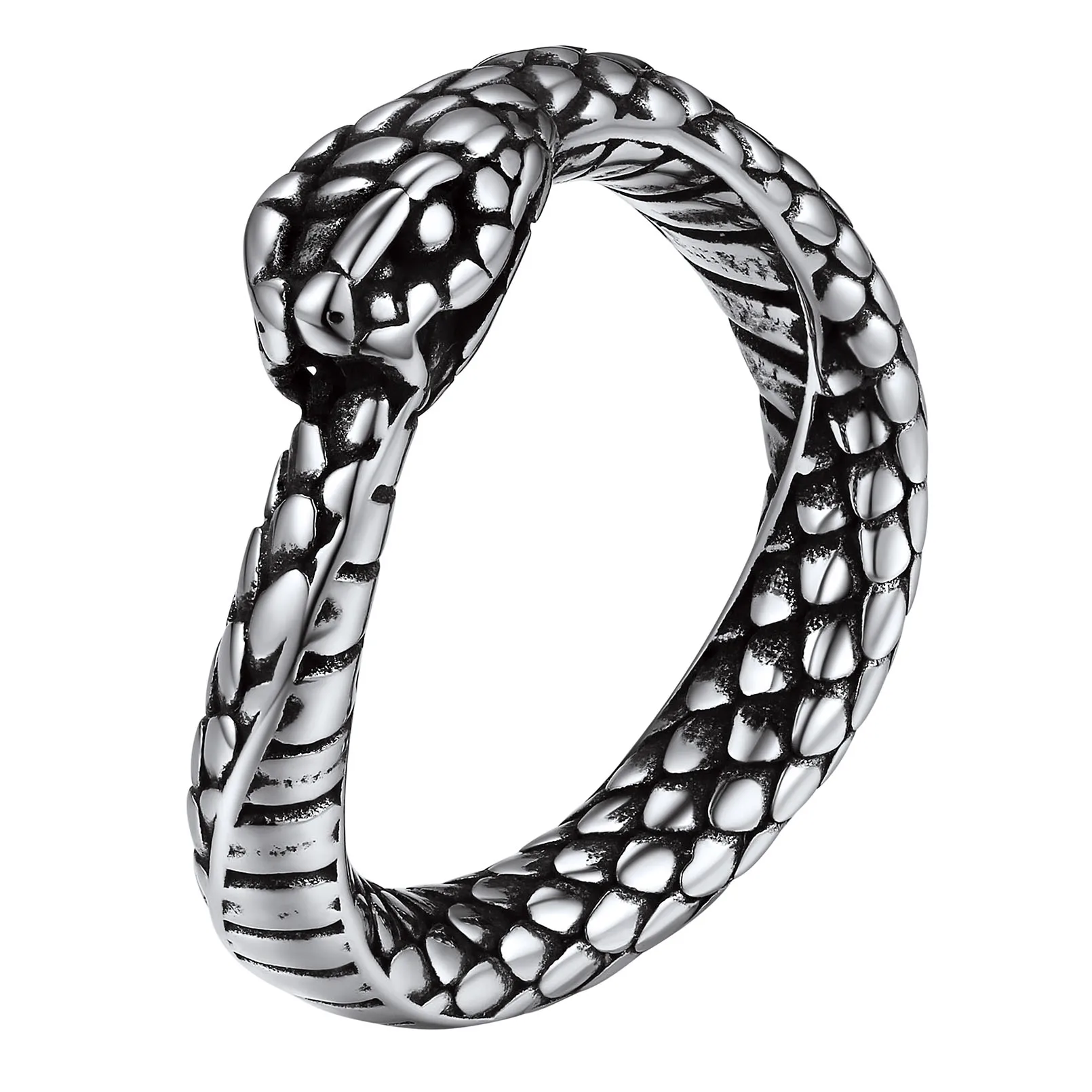 U7 Stainless Steel Ouroboros Ring for Man Ancient Serpent Snake Destruction Re-creation Eternal Cycle Size 7-14 Unisex Punk Ring