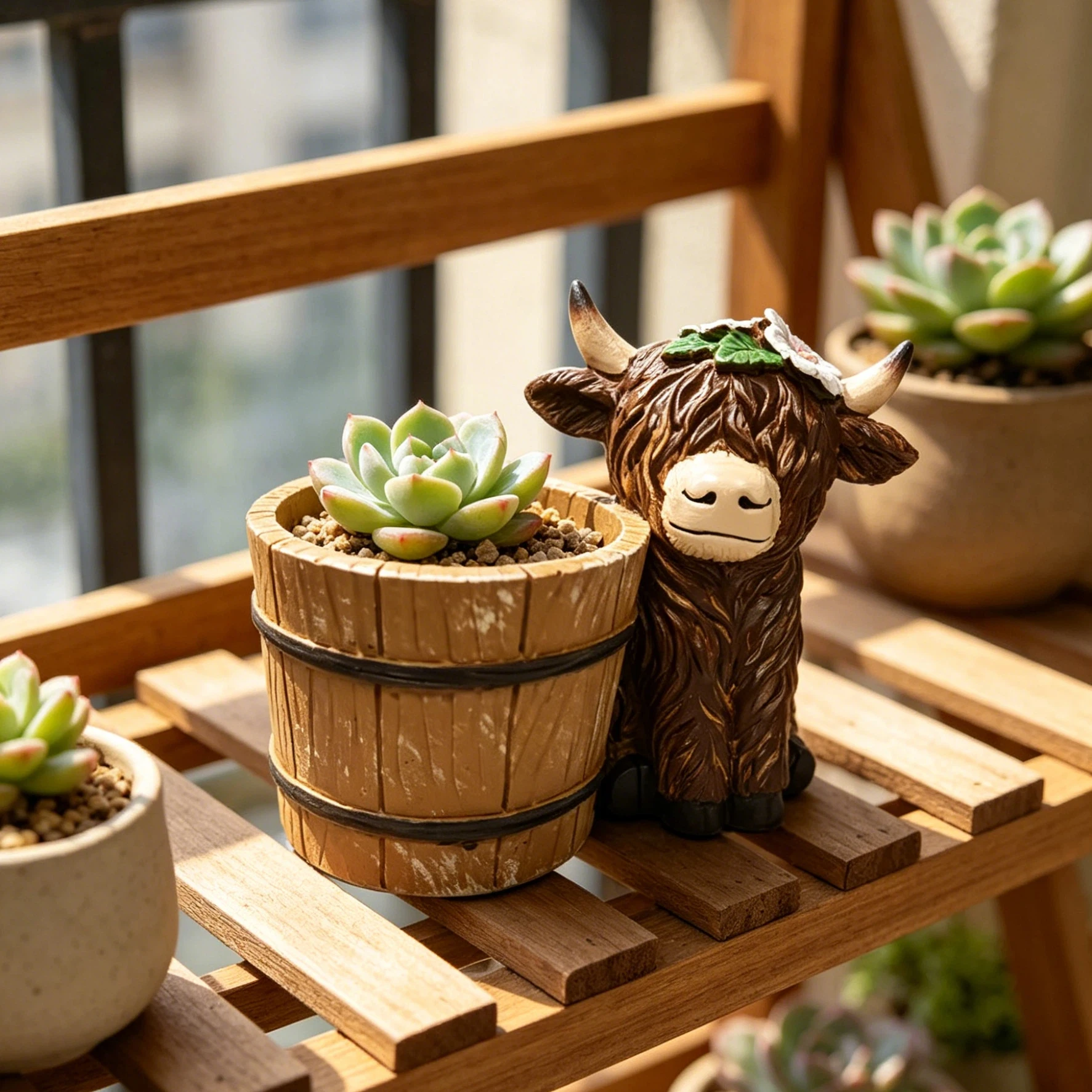 Highland Cow Resin Flowerpot Statue Ornament, Decorative Piece for Living Room, Entryway, Sideboard, Homestay, Bar Counter, Shop Front Desk, and Tabletop Decoration, Symbolizing a Bountiful Harvest and Home Decor Enhan