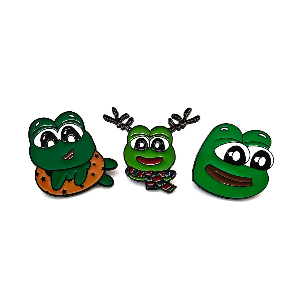 Juego de 3 Broches de Esmalte con Diseño de Pepe the Frog, Divertidos Broches de Animales para Mochila, Insignia de Metal, Joyería, Regalos de Navidad
