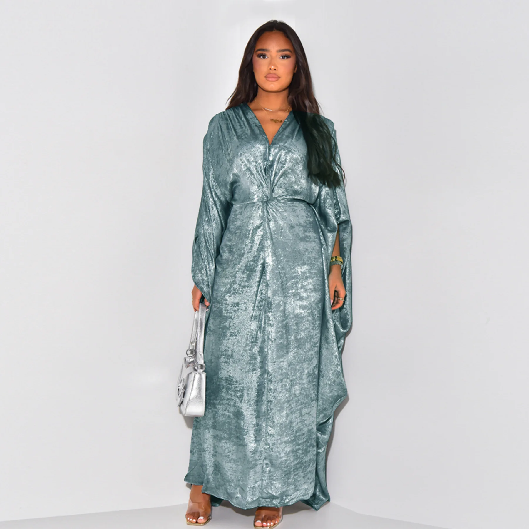 Stylish Eid Summer Shiny Satin Batwing Abaya Dubai Luxury 2024 Muslim Caftan For Women Kaftan Dress Islam Robe Marocain Femme