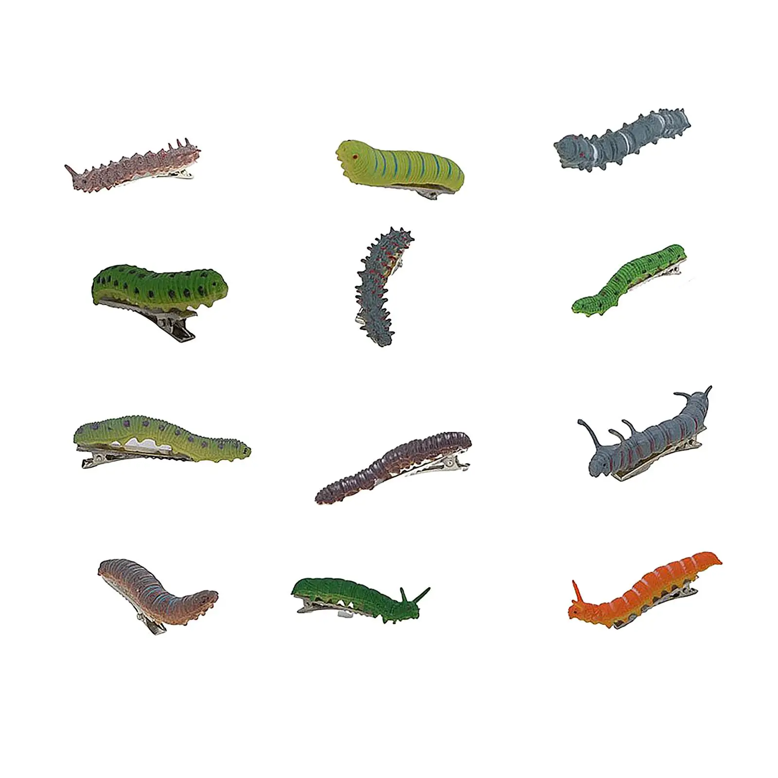 

12x Crawl Caterpillar Hair Clips Crawl Halloween Hair Barrettes Crawl Pattern Reptile Headpiece Prank Multicolor Barrettes