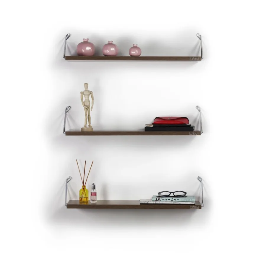 Altai Floating Wall Dr Wall Mounted Rustic Drative Hanging Metal Bracket Triple Shelfs for Books Walnut Chrome