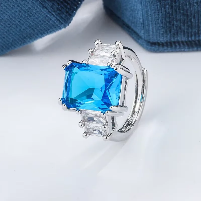 Radiant Cut Yellow/Pink/Blue Zircon Three Stone Ring White Gold Color Big Stone Women Engagement Statement Ring - view 4