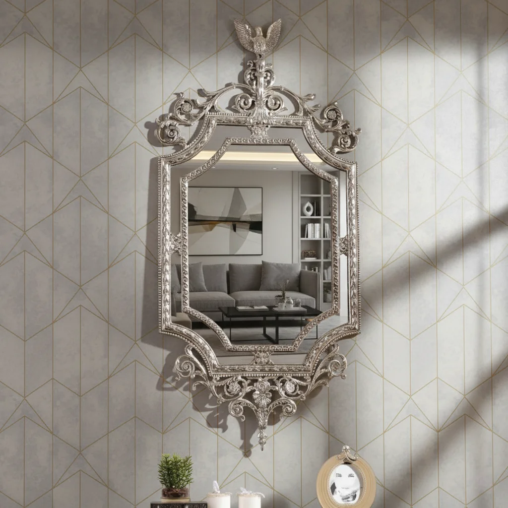 Mrror Wall for Hotel Home Vanity Mirrors Luxury Silver Brass Wall Mirror