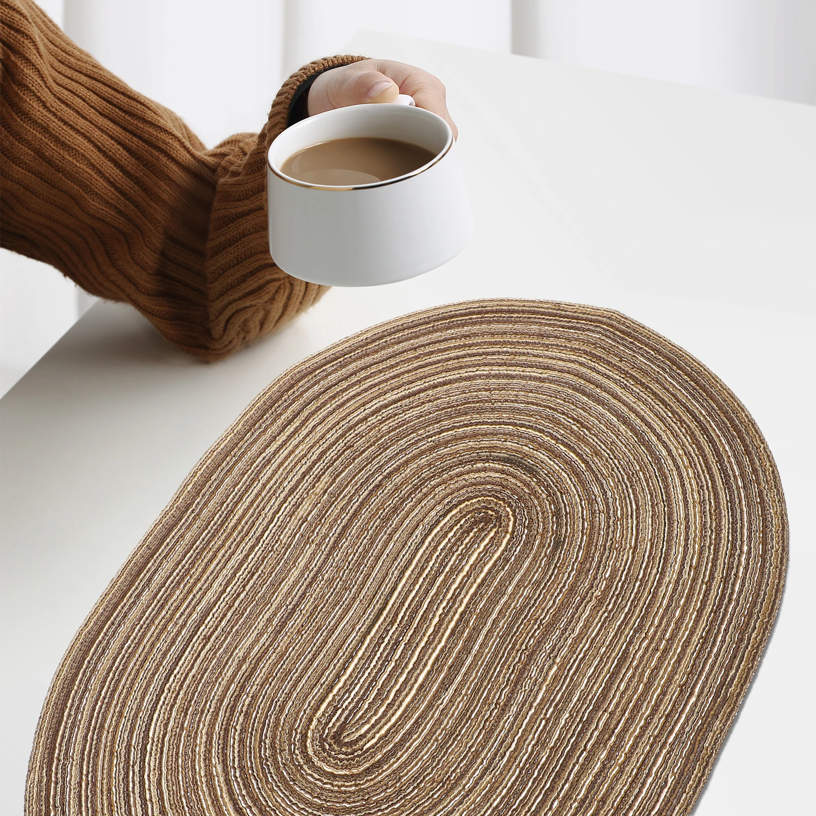 

Woven Placemat Heat Resistant Dining Table Mat Non-Slip Rustic Farmhouse Placemat Handwoven Tableware Pad Insulated Pot