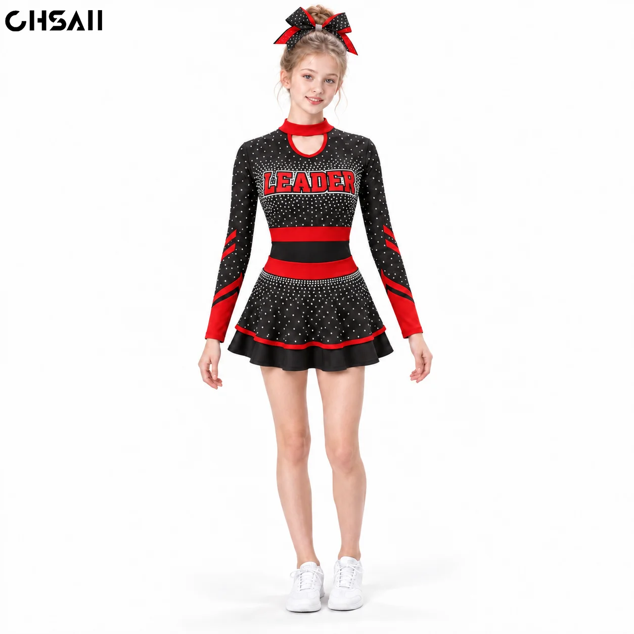 Women'S Red Formal Wear - Sparkly Rhinestone Cheerleading Costume Women Long