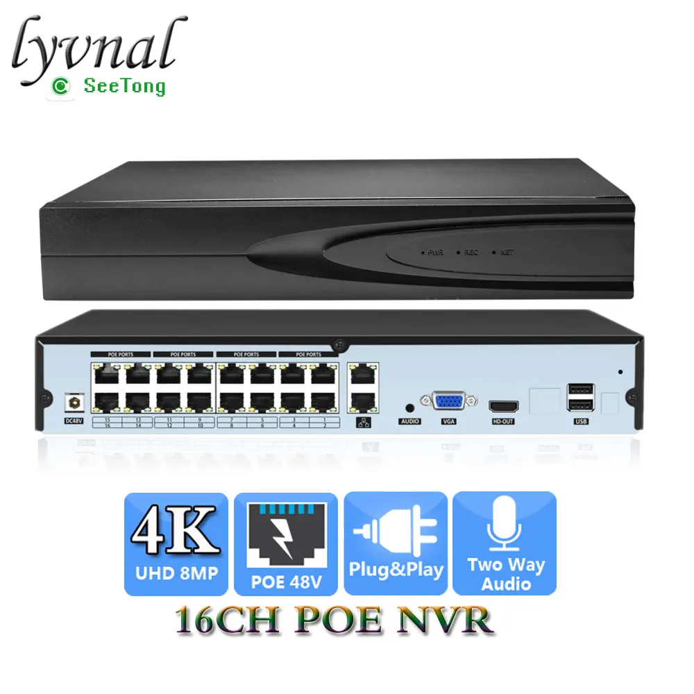 

16CH 4K 8MP H.265 POE NVR AI Smart Recording Security Surveillance Network Video Recorder 2 SATA Interfaces Up to 14TB