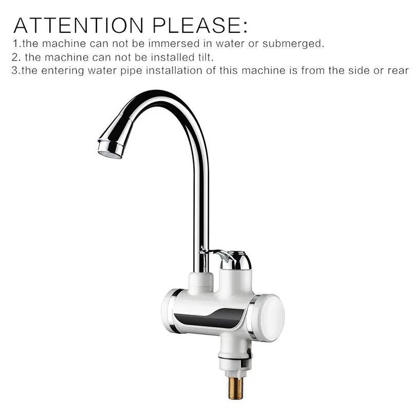 110V 회전식 욕실 주방 난방 수돗물 수도꼭지, 탱크 없는 전기 온수기 수도꼭지, LED 디지털 디스플레이 포함