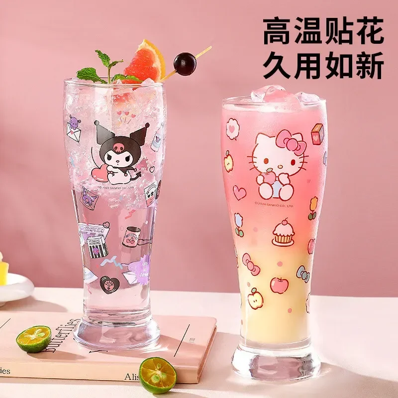 450ML Hello Kitty Beer Glass Cups Kuromi Water Bottle Wineglass Straw Cup Large Tumbler Milk Wine Kuromi Mug Whisky