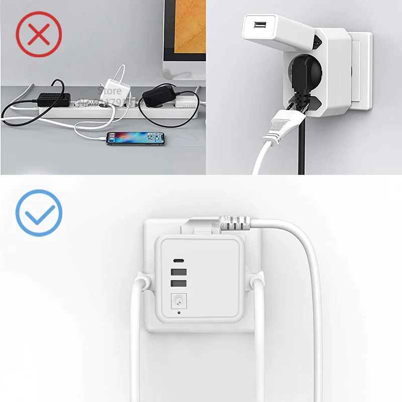 EU Kr Plug Multiprise Power listwa z 4 gniazdami AC + 2 portami USB + 1 typ C 5V 3.1A Adapter kostki z włącznikiem/wyłącznikiem