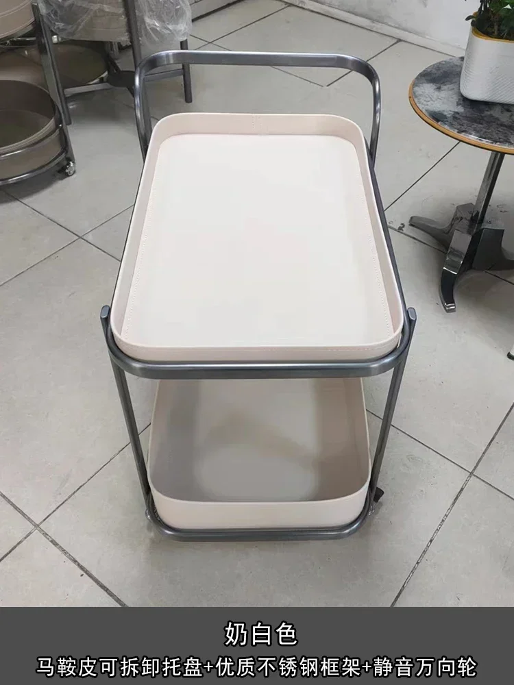 أريكة جلدية إيطالية فاخرة وخفيفة الوزن متحركة بجانب قليلة مع عجلات لغرفة المعيشة وطاولة قهوة منزلية من الفولاذ المقاوم للصدأ #2