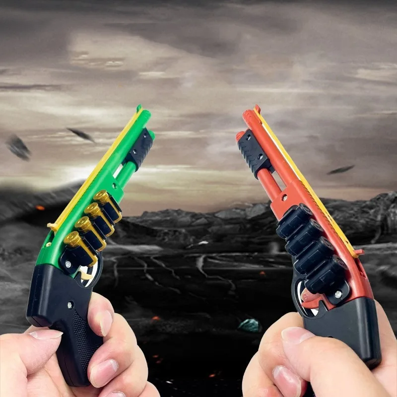 Mini-Gummiband-Gewehrsprühgerät, Spielzeugpistole, 4 Platzen, Gummi-Miniaturpistole, Modell, Ornamente, Spielzeugpistole für Jungen, Weihnachtsgeschenk