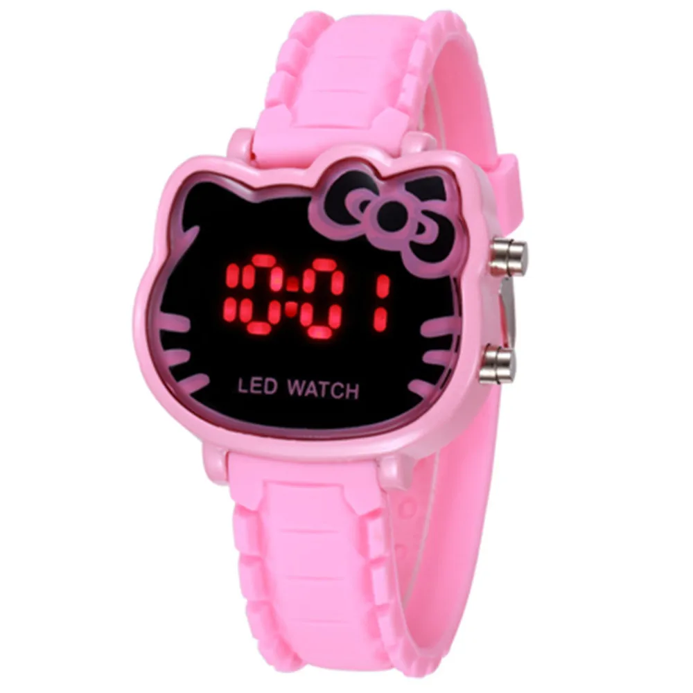 Orologio per bambini UTHAI ragazza Cute Cat Head Cartoon LED Watch studente orologi da polso elettronici di moda