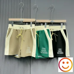 Splicing Color Metal Hole Drawsring Yellow Shorts Green Khaki Black Shortpants for Men Women