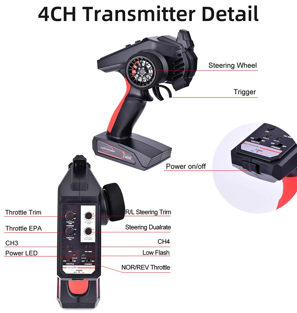 AUSTAR RC Transmitter and Receiver 2.4G 3CH 4CH 6CH Universal RC Controller and Receiver Kit for 1/10 1/8 Crawler MN90 D12 TRX4