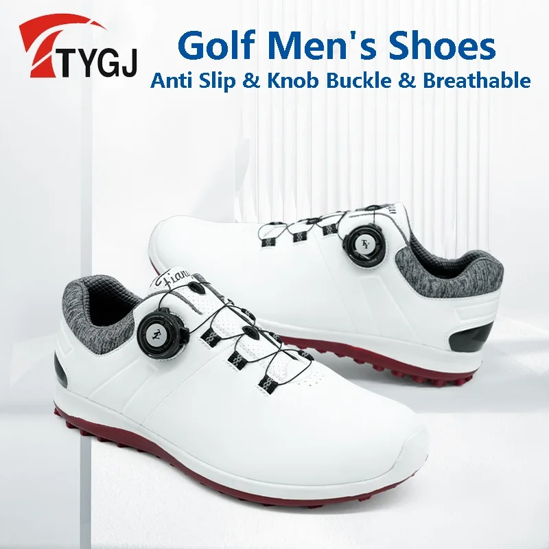 

TTYGJ Men Breathable Anti-skid Golf Shoes Male Microfiber Waterproof Sneakers Men Rotating Buckle Outdoor Shoes Golf Footwear