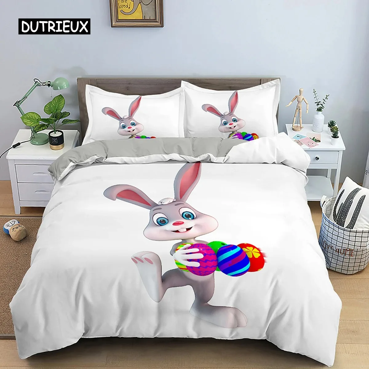 

Cartoon Rabbit Bunny Bedding Set for Kids Girl Women Polyester Duvet Cover Quilt Cover with Pillowcase Polyester Comforter Cover