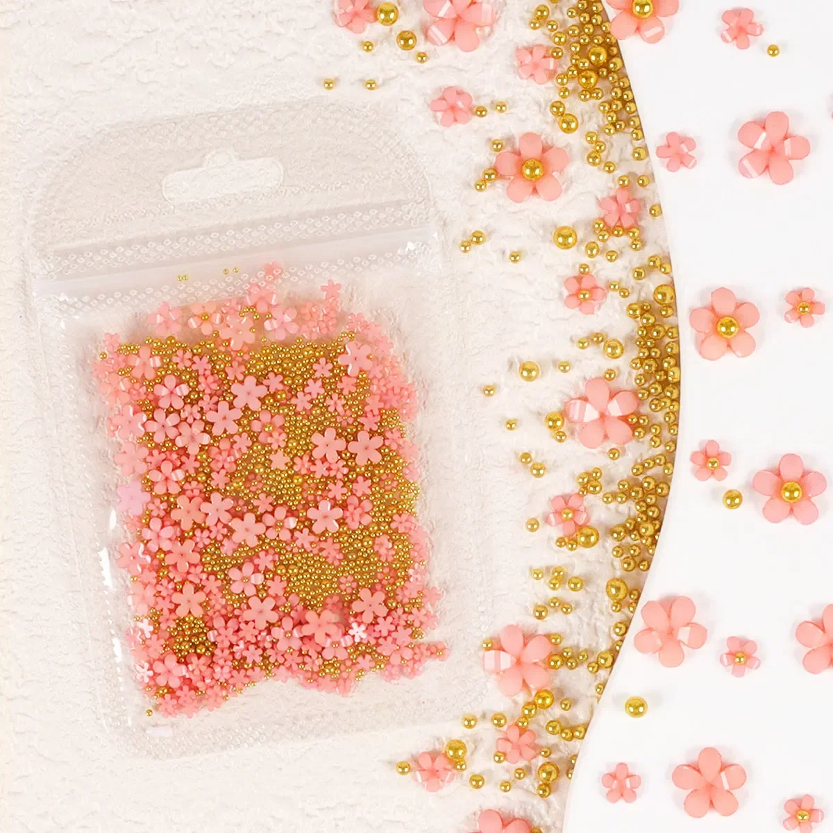 1 กระเป๋า 3D อะคริลิคดอกไม้เล็บ Charms สีขาวสีชมพูตกแต่งเครื่องประดับ Kawaii จี้เล็บอุปกรณ์เสริมสําหรับเกาหลี DIY เล็บอะไหล่
