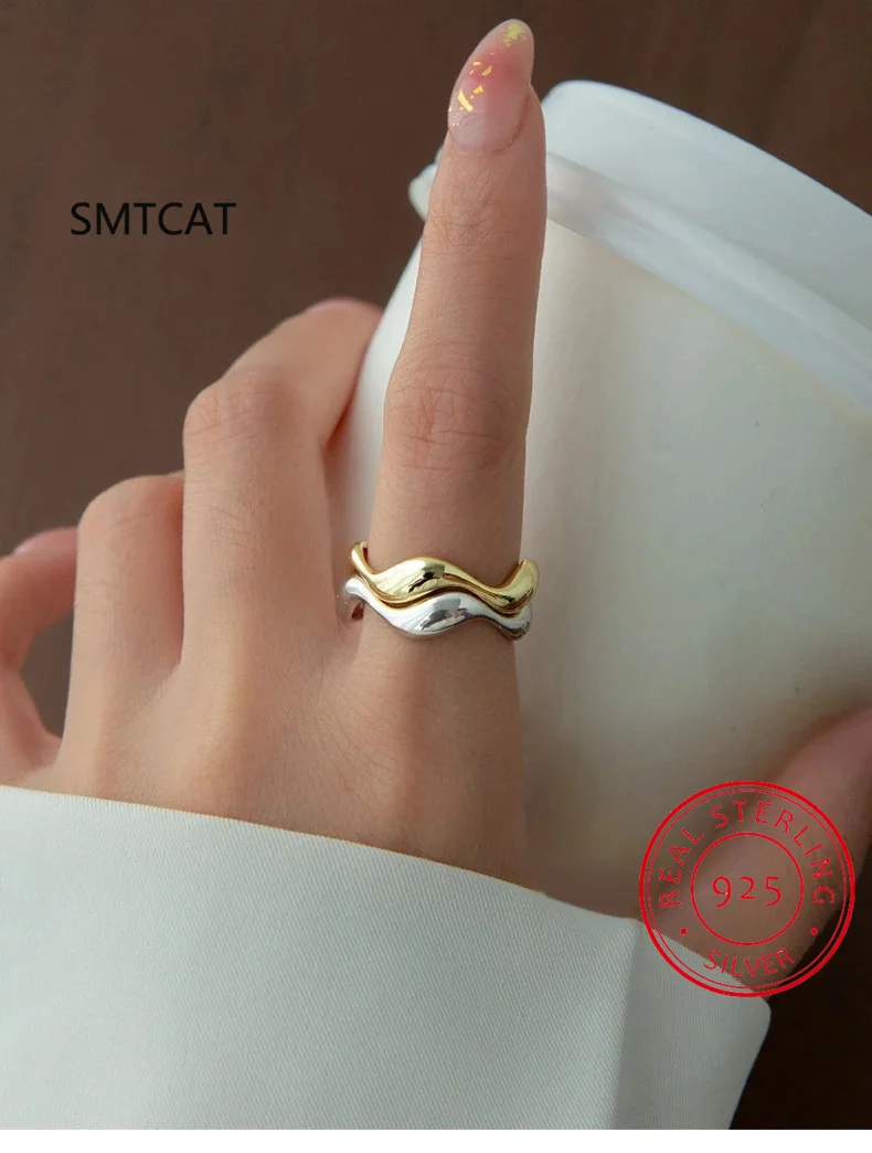 925 Sterling Silver Simple Fashion Stackable Ring Classic Irregular Wave Geometric Exquisite Finger Ring For Women Party Jewelry