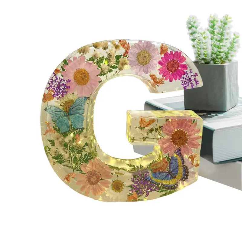 장식용 꽃 송진 야간 조명, 이니셜 레터 LED 꽃 조명, 크리에이티브 테이블 라이트, 야간 램프, 빛나는 장식