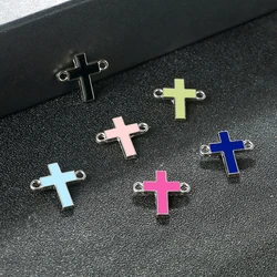 Colorful Metal Enamel Cross Connector Part Bracelet Necklace Pendant Jesus Prayer Charms Jewelry for DIY Accessories