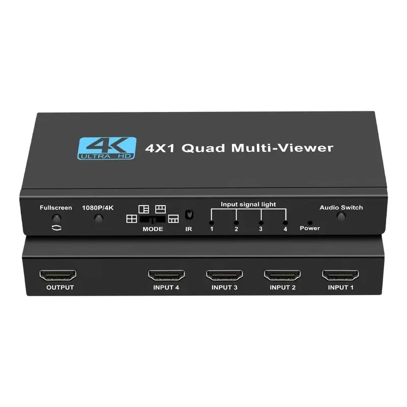 4K HDMI-compatible 4x1 Quad Screen Real Time Multi Viewer 4 Port Seamless Switcher 1080P In IR Remote Control for Gaming