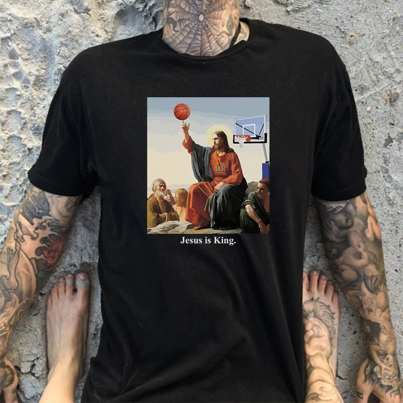 Funny Jesus Play Basketball T-shirt Christian Faith Tee Women Men Religion Tops Religious Easter Roupas Ropa Hombre Masculinas