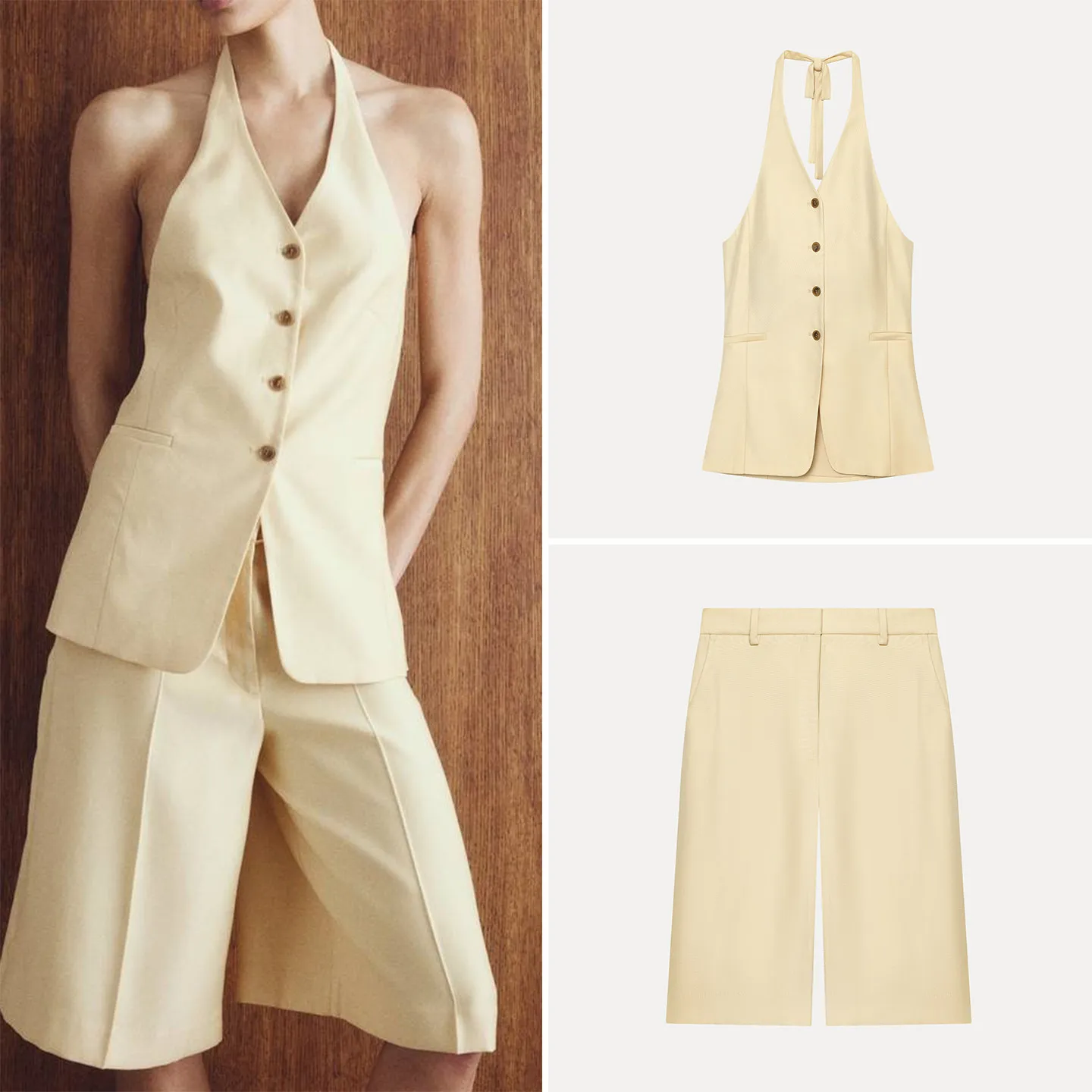 ZADATA Women's 2026 New Necktie Buttoned Vest Top And Bermuda Shorts Two-Piece Set Fashionable Summer Outfit without Sleeves