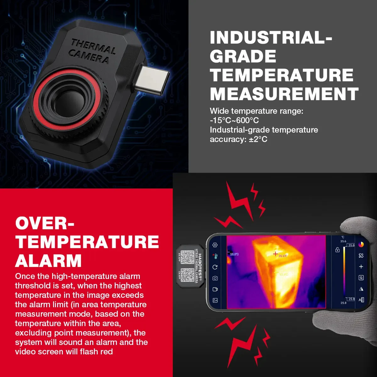 HABOTEST HT820 أندرويد Type-C الصناعية الصف التصوير الحراري المحمول المحمولة الأشعة تحت الحمراء محلل التصوير الحراري للهاتف