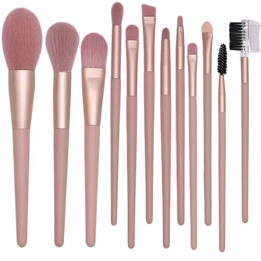 Ensemble de 12 pinceaux de maquillage pour poudre rose, Blush, ombre à paupières, débutant, ensemble complet d'outils de beauté