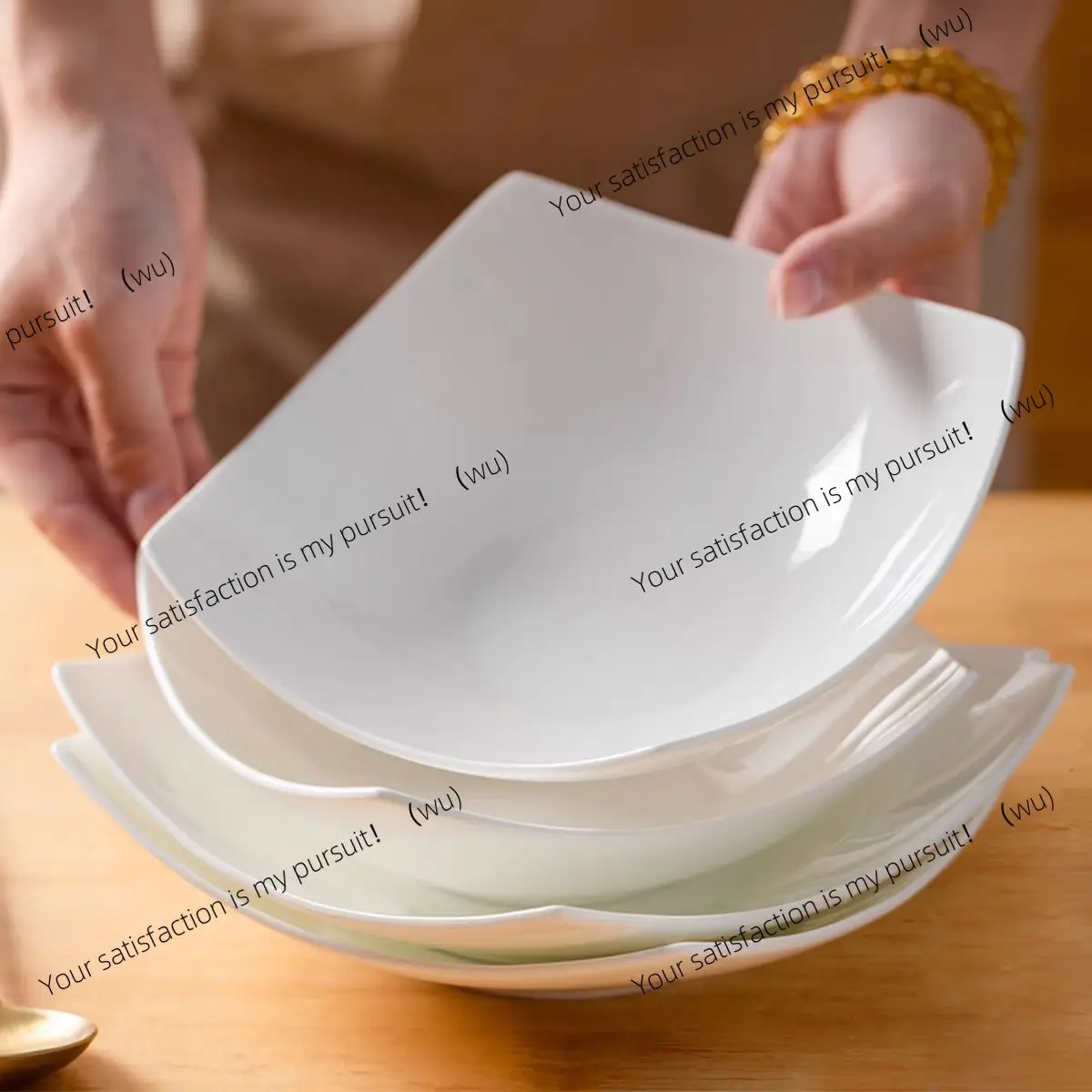 Plates ins high-value ceramic dishes, household square foot plates, soup plates, salad bowls, light luxury Nordic style deep