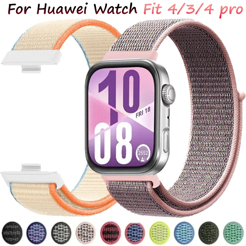 Pulseira esportiva de nylon para huawei watch fit 3/4/4pro, pulseira macia e respirável de fácil ajuste para huawei watch fit 3, acessório correa