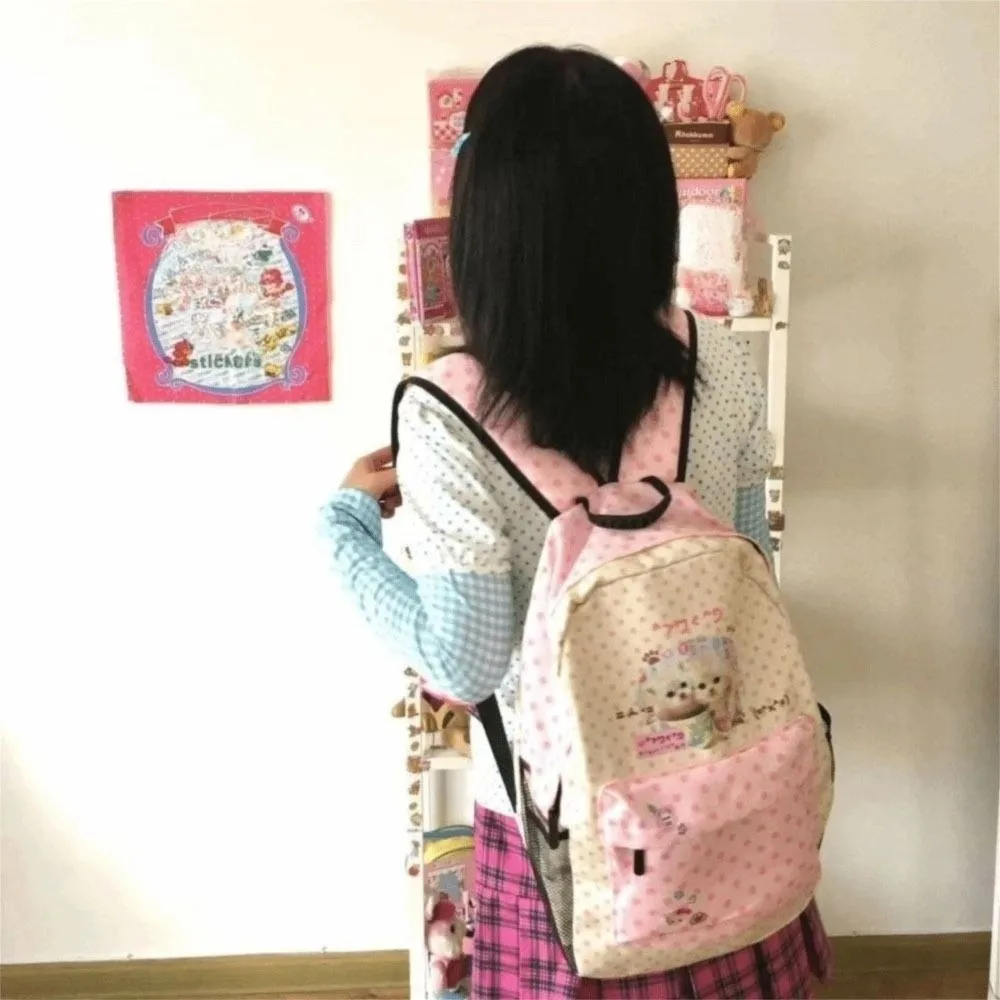 New Contrast Color Cat Dot Backpacks Patchwork High-capacity Y2k Vintage Backpacks Preppy Schoolbags Students