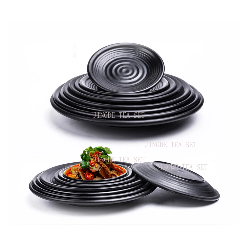 Black Frosted Japanese Style Rice Bowl, Barbecue Plate, Sushi Snack, Melamine Imitation Porcelain Tableware view 2