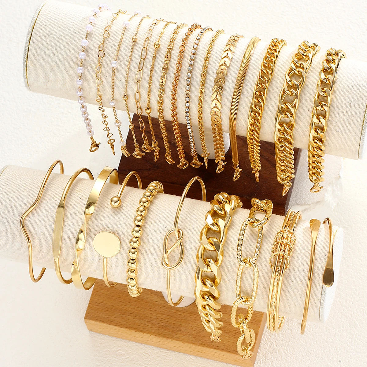 25 Pcs Simple Punk Chunky Chain Bracelet Set Metal Link Chain Combo Twisted Designs Multi Layered Women's Holiday Dating Gifts