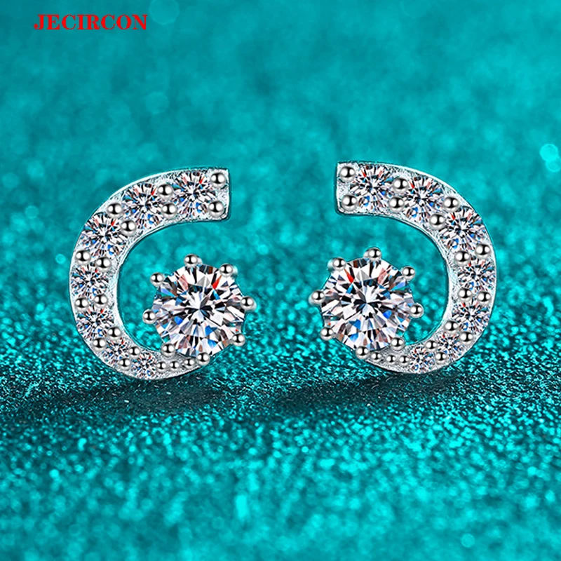 

JECIRCON 0.5 Carat Moissanite stud Earrings for Women, S925 Sterling Silver Crescent Moon Design, Trendy & Daily Versatile Studs