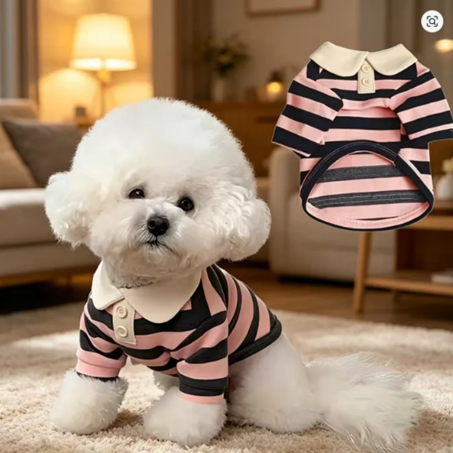 1pc Colors Striped Pet Polo Shirt, Soft Breathable  T-Shirt for Small Dogs & Cats, Classic  Block Design, Casual Daily Outfit
