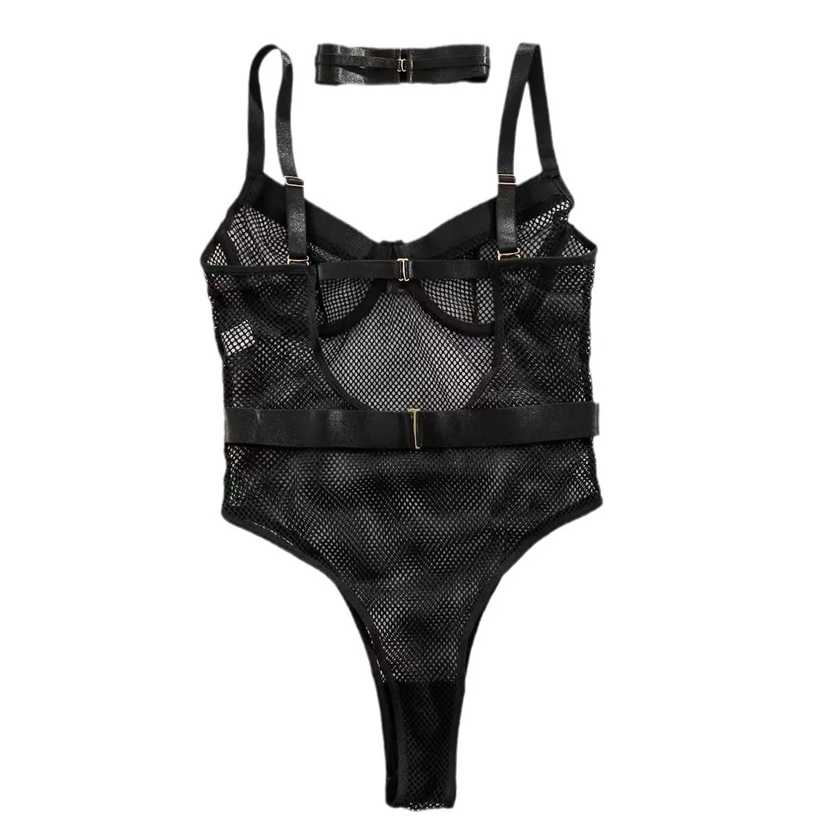 

Spicy Girl's Transparent Mesh Bodysuit With Necklace See Through Eco-Friendly Packing