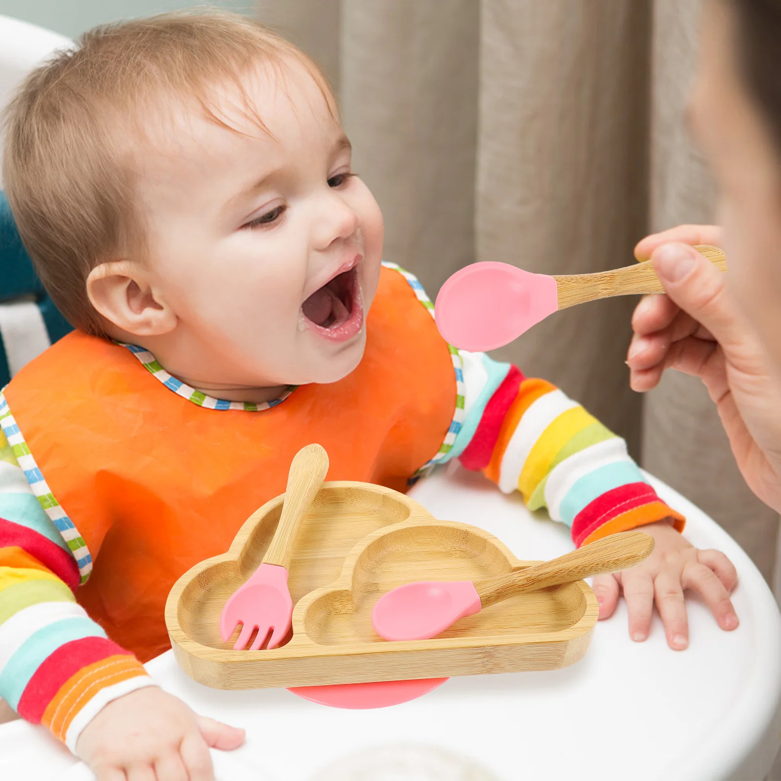 

1 комплект бамбуковых тарелок для малышей с присоской, милый дизайн с животными, разделенные секции для младенцев, нескользящая детская посуда для еды