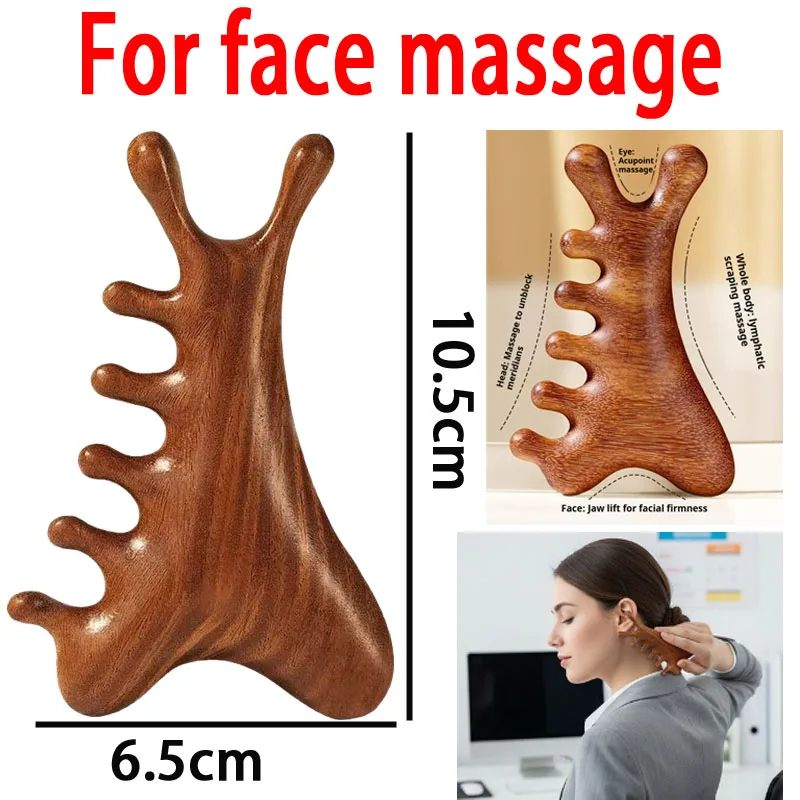Brosse de massage en bois quatre-en-un pour les méridiens, favorise la circulation sanguine, soin du corps, du cou et du visage, massage AMS07