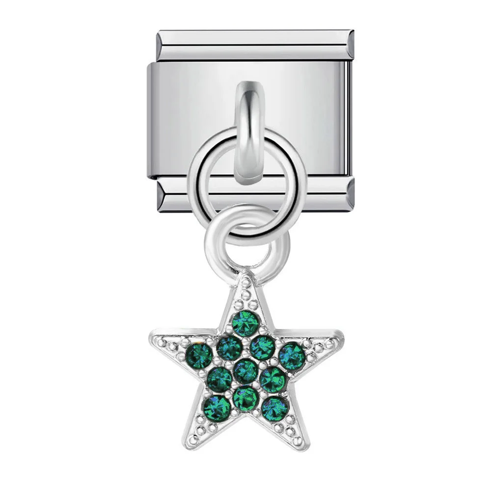 GEMOSA Mode Eingelegter Zirkonia Stern Anhänger Italienischer Charm Link Fit 9mm Edelstahl Armband DIY Perlen Herstellung Von Schmuck Geschenk – Detail 5