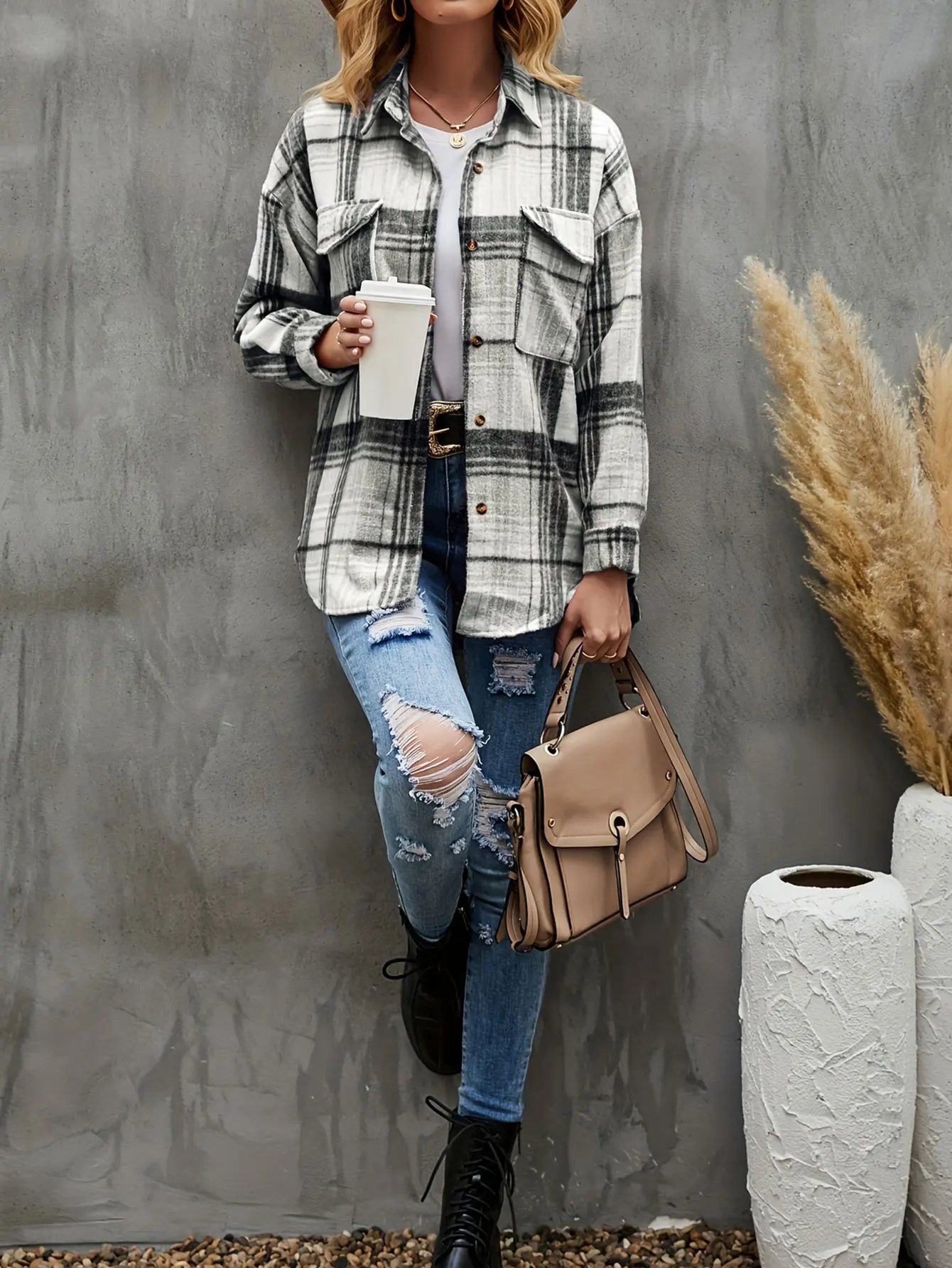 قميص نسائي ريترو فينتاج منقوش بأكمام طويلة للخريف بقصة عادية وياقة كاجوال